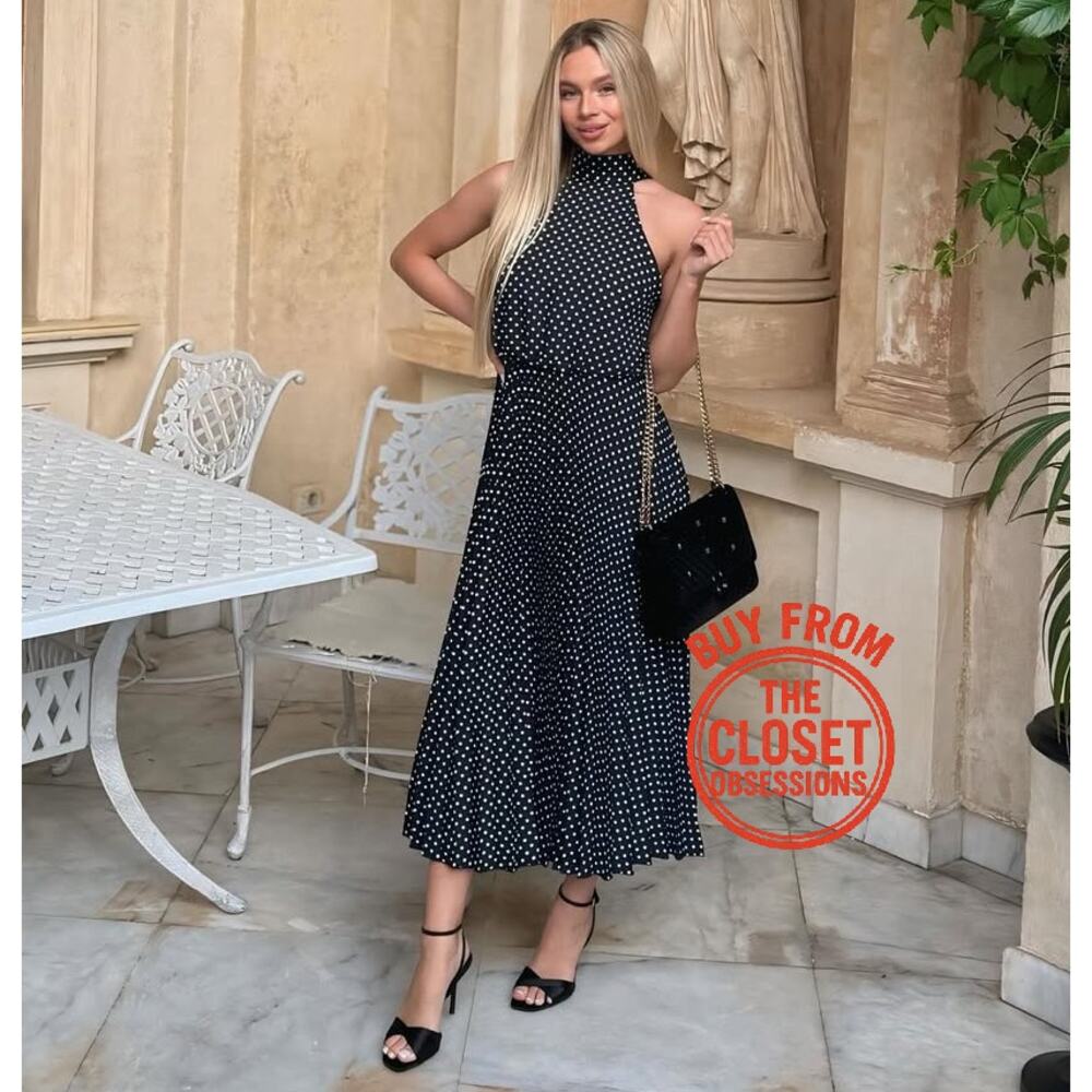 ZARA Belted Pleated Halter Midi Dress NWT - Picture 13 of 16